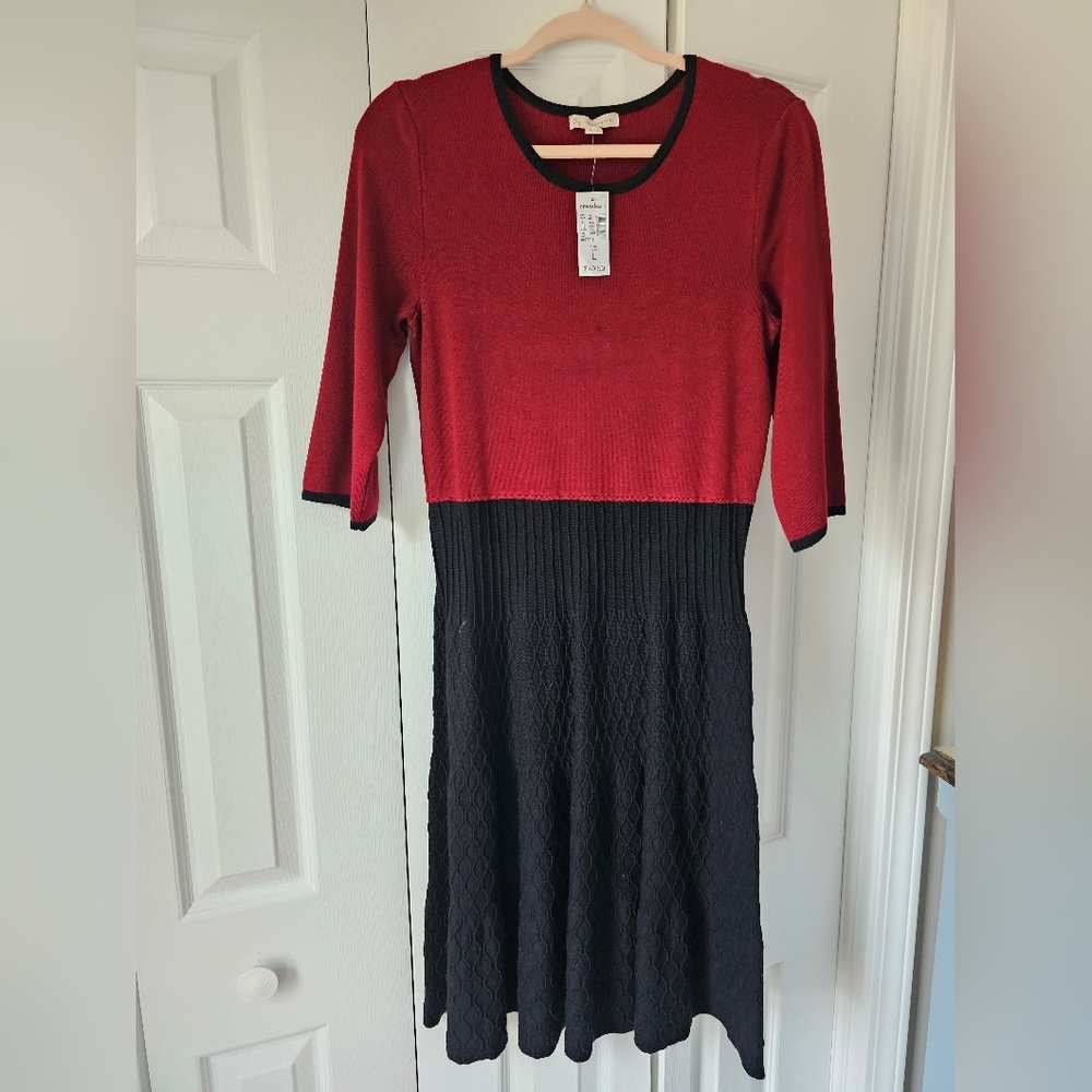 Dress Barn Women's 3/4 length sleeve knit dress in black and red by Dress Barn